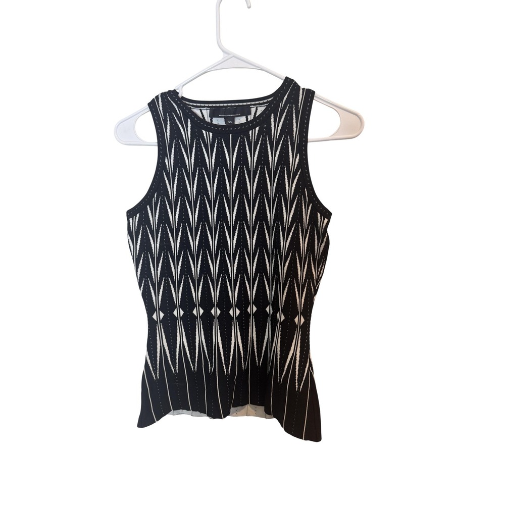 White‎ House Black Market Tank Top Womens XS Black White Knit Geometric Jacquard